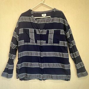 Old Navy Women's 100% Cotton Striped Button Down Shirt Sz M Blue White Natural
